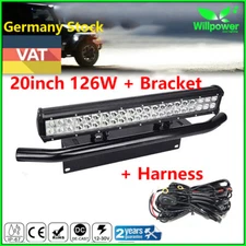 20 inch 126W LED Light Bar+23" Bull Bar Bumper License Plate Mount Bracket+Cable