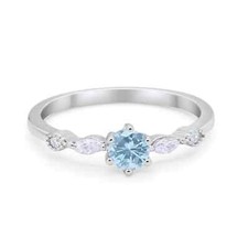 Petite Dainty Wedding Ring Round Simulated CZ 925 Sterling Silver