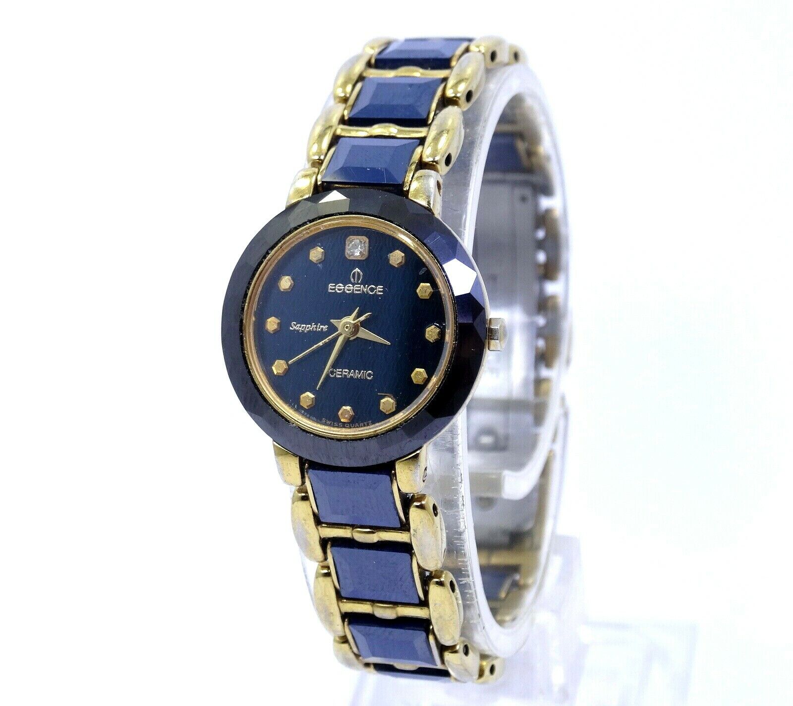 Ladies ESSENCE ES2045L Blue Ceramic 18k Gold Plate Sapphire Crystal Quartz Watch