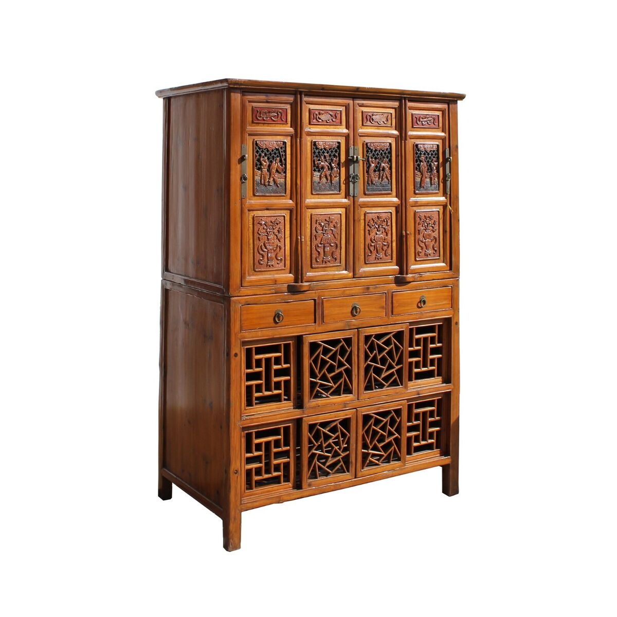 Chinese Brown Open Panel Relief Carving Storage Stack Cabinet cs5460S Chinese Brown Open Panel Relief Carving Storage Stack Cabinet cs5460S