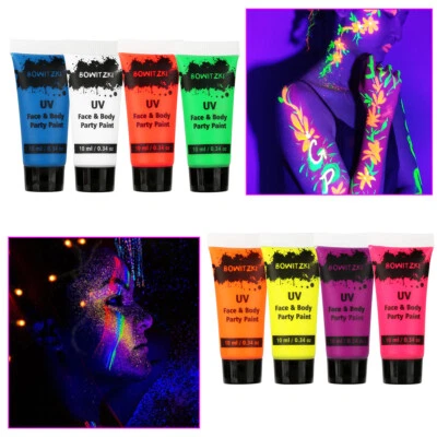 BOWITZKI Glow in the Dark UV Face and Body Paint 8*10ml Neon Blacklight 0.34oz Reactive F
