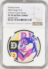 2022 United Crypto States Doge Coin Colorized 1 oz .999 Silver Proof Coin NGC 70