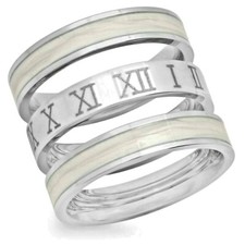 3 pc stainless steel ring set roman number mother of pearl band quality Sz 7 New