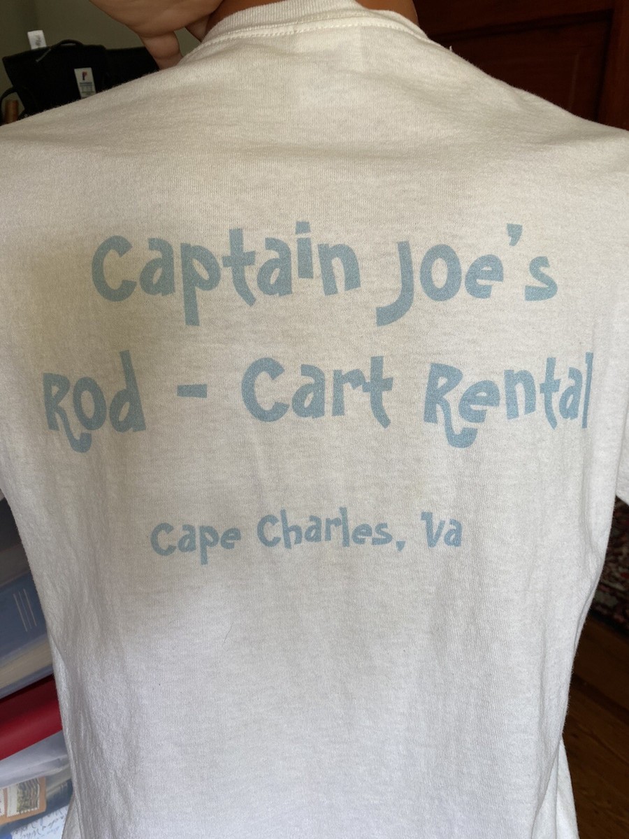 Vintage Captain Joe’s Rod and Cart Rental Cape Charles Va T Shirt Eastern Shore View 4