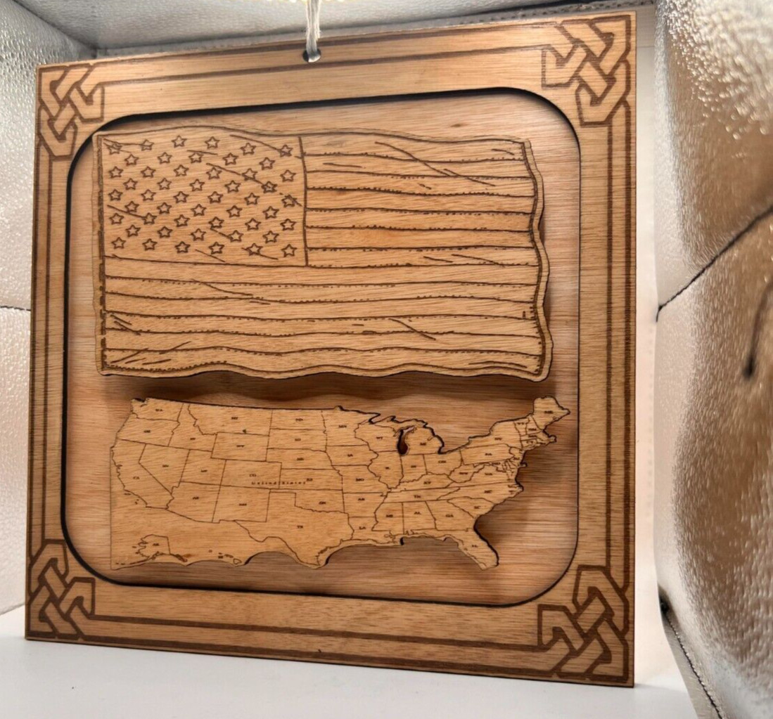 America us flag wood laser designer