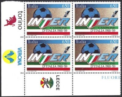 Italian Republic 1989 1893 inter camp quartina app. torino-verona-lecce mnh**