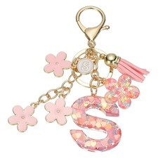 Alphabet S Tassel Cherry Blossom Initial Letter Keychain Pink, Pack of 1