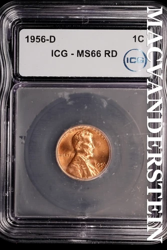1956-D Lincoln Wheat Cent- ICG-MS66 RD Gem Brilliant Uncirculated #SLM283