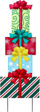 Christmas Yard Stakes, Metal Yard Signs, Xmas Colorful Gift Boxes Christmas Yard