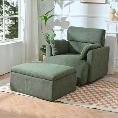 Snowflake Velvet Oversized Accent Single Sofa Chair with Storage Ottoman and ...