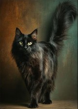 Black Maine Coon Cat Painting Print on Canvas Wall Art UNFRAMED 40 x 60cm