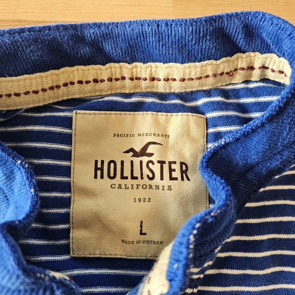 Y2k Hollister Men's L Blue & White Stripe Shirt Preppy 100% Cotton - Image 3 of 4