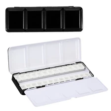 Empty Watercolor Palette, Metal Tin with 26pcs Half Pans Style 1, Black