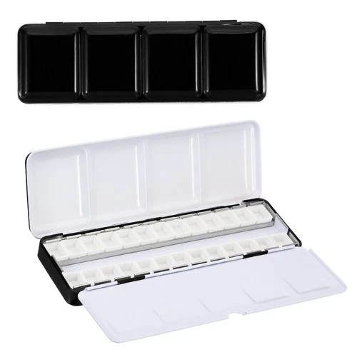 Empty Watercolor Palette, Metal Tin with 26pcs Half Pans Style 1, Black