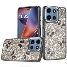 For Moto G 2025/2026/G Play 2026 Case Glitter with Butterflies Tempered Glass