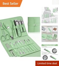 Stainless Steel Manicure Set - 16 Tools for Men and Women in Elegant Green Case