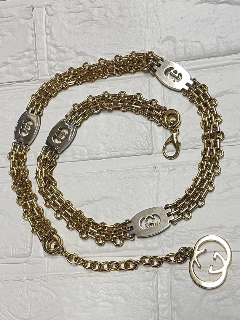 Gucci Gold Chain Belt Necklace GG Interlocking Italy Vintage OLD