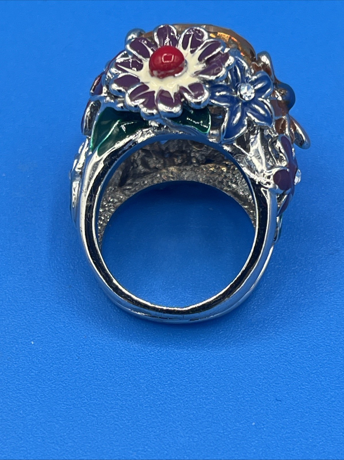 Artistic Floral Statement Ring – Large Faceted Ye… - image 10