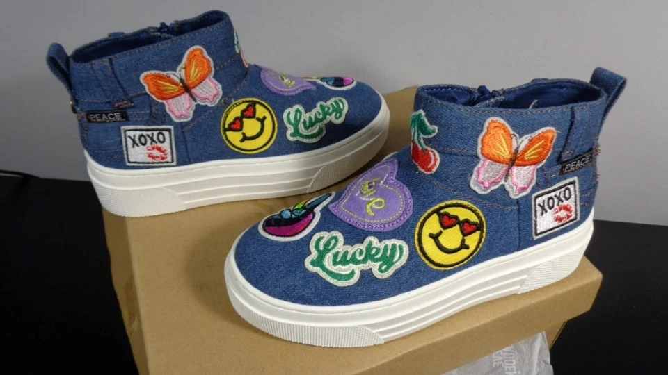 ZAPATOS TENIS NUEVOS TALLA 1M STEVE MADDEN DENIM PEACE LATERALES CON CREMALLERA ~ MUY BONITOS Foto 3 de 4