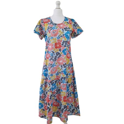 Maxikleid Mistral Blumen Leinen UK 12 Mehrfarbig Sommer Kurzarm