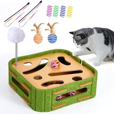 5-in-1 Interactive Cat Puzzle Toy Wooden Treat Feeder Box Game Enrichment
