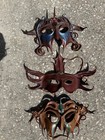 Lot of 3 Handmade Leather Venetian Masquerade Eyemasks w/ Ties, One Size