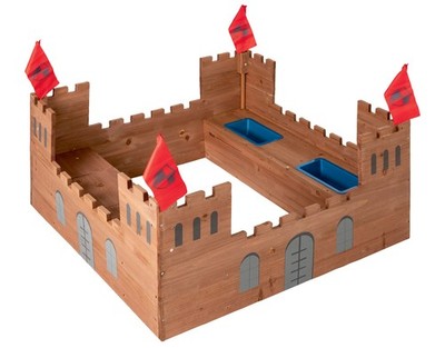 PLAYTIVE Sandkasten Ritterburg aus Vollholz inkl. Bodenvlies ca113 x 70 x 113 cm