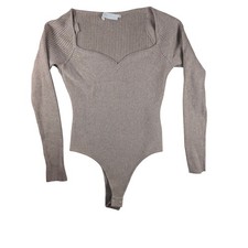 ASTR The label long sleeve Ribbed Knit Oatmeal Bodysuit Size Large Soft Comfy