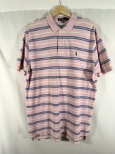 Polo Ralph Lauren Pink Striped Short Sleeve Polo Shirt Cotton Pique Mens L Pony