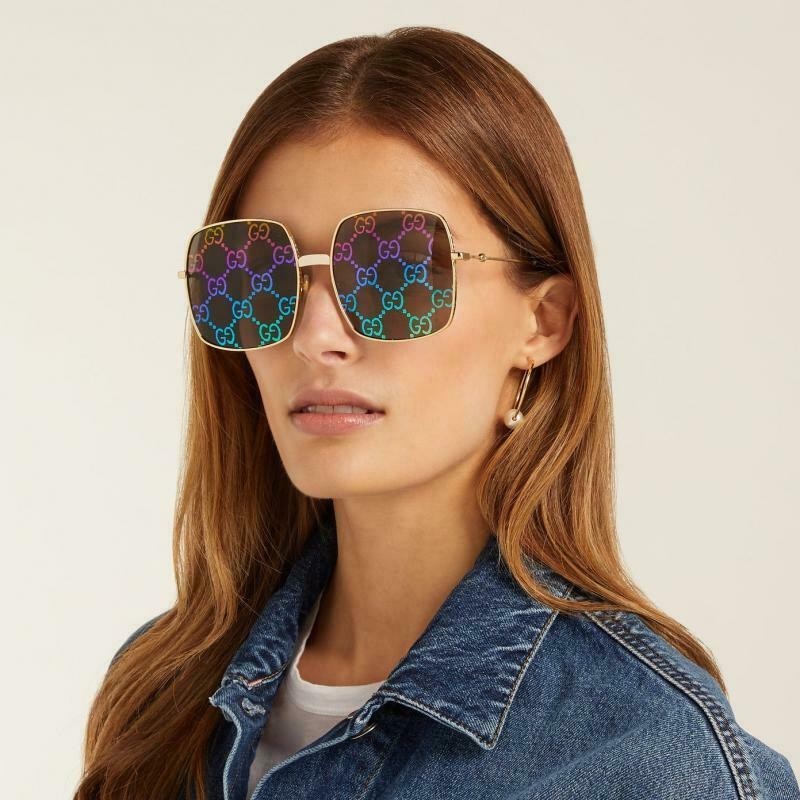Gucci GG0414S 003 Women's Sunglasses Gold Multicolor Square Oversized Frame image 3