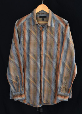 Jhane Barnes Earth Tone Swirl Shirt -L- 100% Cotton Long Sleeve