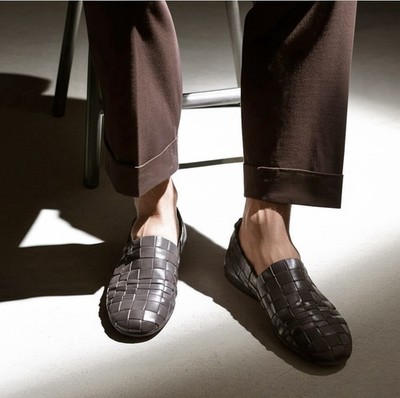 Moma Mens Loafers US 11 IT 44 Brown Woven Braided Leather Slip On Shoes Italy