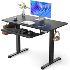 Electric standing desk with keyboard tray, 44x24 inches adjustable hei
