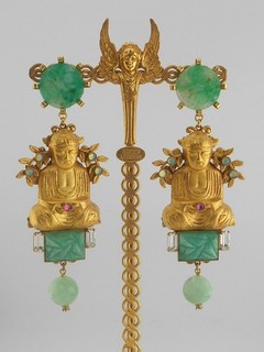 ASKEW LONDON LARGE BUDDHA AND LEAF DROP EARRINGS