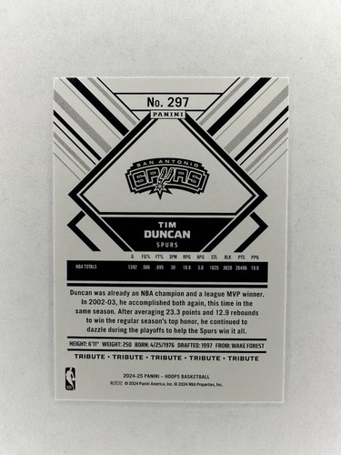4 Card Lot 2024-25 Panini NBA Hoops Tribute 297 Tim Duncan Silver, Premium, Blue - Picture 3 of 9
