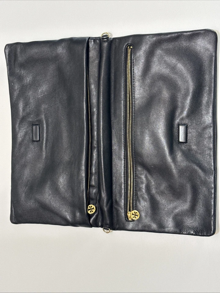 Tory Burch Reva Black Leather Clutch Gold - Image 3 of 4