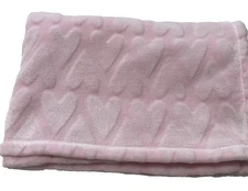 Cloud Island Embossed Pink Hearts Plush Baby Blanket Soft Fleece 27x39