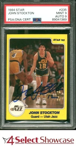 1984 STAR #235 JOHN STOCKTON RC HOF POP 2 PSA 9 DNA AUTO 9