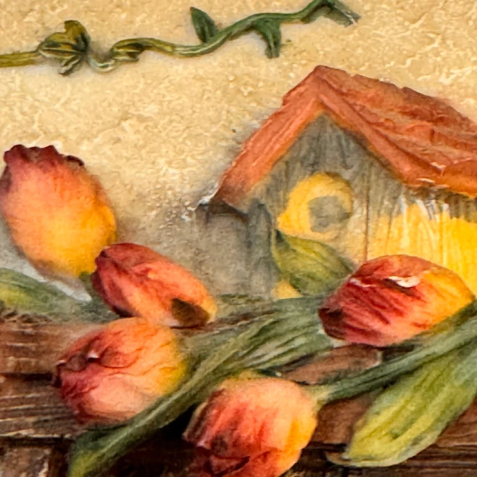 VTG 3x3 Handpainted A.Richess Corp 3D Shelf Photo Picture Frame Cottage Garden - Image 4 of 4