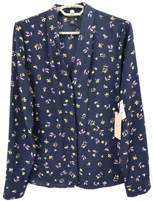 NWT HALOGEN Women's Polyester Blouse V Neck Long Sleeve Floral Multicolor Size M