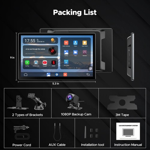 3-in-1 9'Carplay Screen Wireless AI Video BOX with Netflix YouTube+Backup Camera - Bild 8 von 9