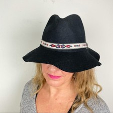 100 Wool Felt Fedora Hat Boho Black Southwest Band