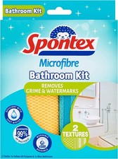 Image of Spontex Microfibre Bathroom Cleaning Cloths Kit 2 Pack Limescale & Shine