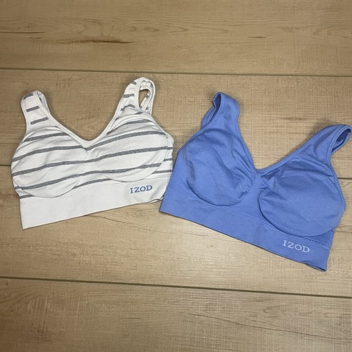 IZOD Girls Padded Sports Bras - Blue & White Stripes Size Small