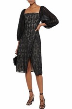 NWT Alice + Olivia Tania Swiss Dot Crochet Trim Dress 2 Black
