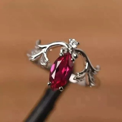 Marquise Cut Simulated Pink Ruby Stunning Wedding Ring In 14k White Gold Plated