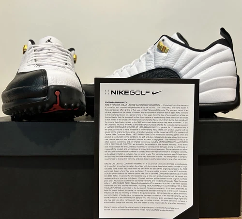 Air Jordan 12 Low Taxi Golf Cleats Men’s Size 15 White/Black-Metallic Gold