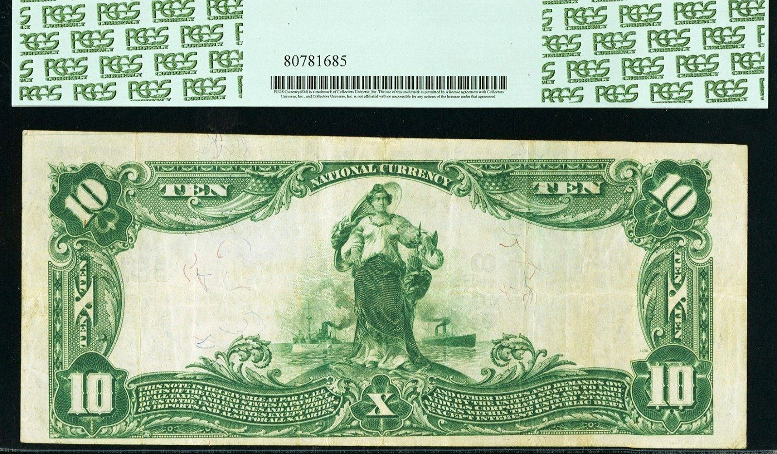 1902 $10 NATIONAL BANK NOTE ~ SAN BERNARDINO CALIFORNIA ~ PCGS VERY FINE 30 PPQ