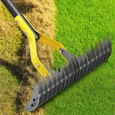 Heavy Duty Thatch Rake for Lawns -15"Dual-Action Dethatcher Thatching with Sharp