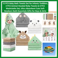 Soft Absorbent 12 PCS Baby Bath Towels Set - Ideal for Newborns and Toddlers